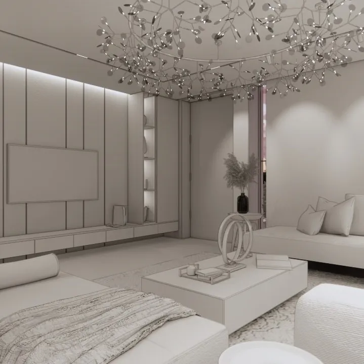 3D Rendering von einen hochwertige Wohnzimmer als weißes modell